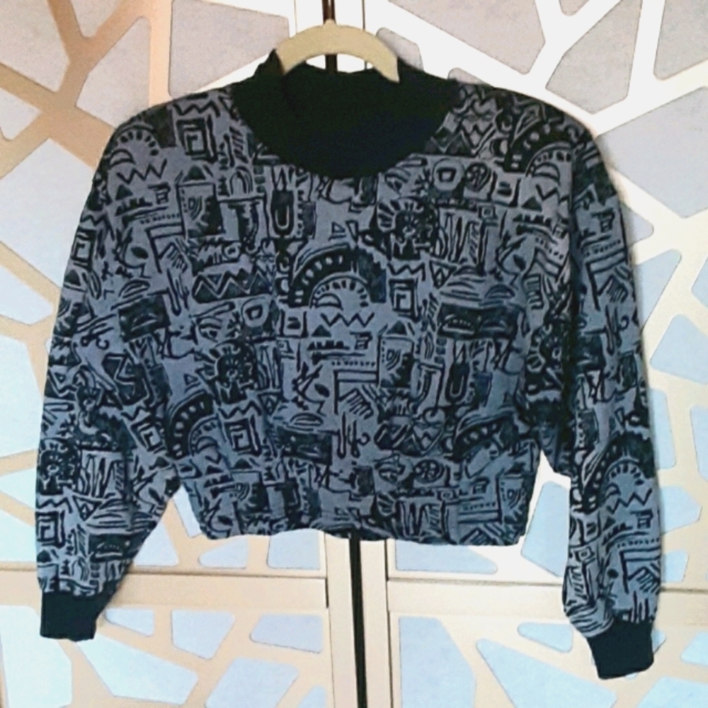 VINTAGE c80s EVER BLUE Crop Mock Neck Pullover